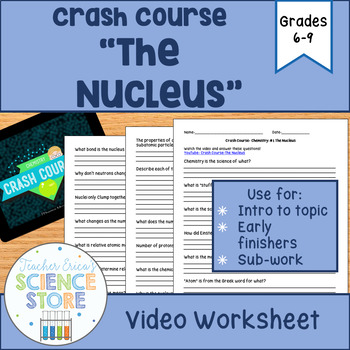 Preview of Crash Course- Chemistry: #1 The Nucleus Video Worksheet