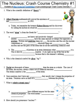 Preview of Crash Course Chemistry #1 (The Nucleus) worksheet