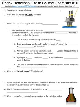 Preview of Crash Course Chemistry #10 (Redox Reactions) worksheet