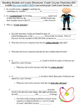 Preview of Crash Course Chemistry #24 (Bonding Models and Lewis Structures) worksheet