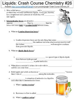 Preview of Crash Course Chemistry #26 (Liquids) worksheet