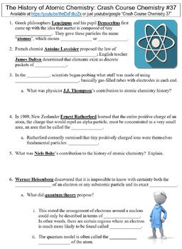 Preview of Crash Course Chemistry #37 (The History of Atomic Chemistry) worksheet