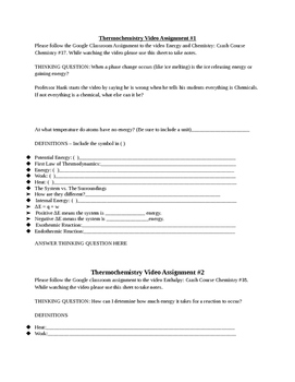 Preview of Crash Course Chemistry: Thermodynamics Video Handouts