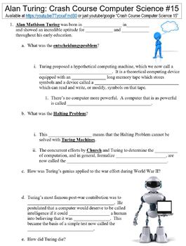 crash course computer science 15 alan turing worksheet by danis marandis