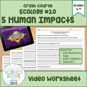 Preview of Crash Course- Ecology #10 5 Human Impacts on the Environment Video Worksheet