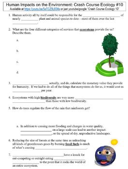 Crash Course Ecology #10 (Human Impacts on the Environment) worksheet