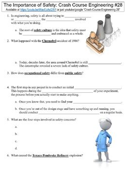 Preview of Crash Course Engineering #28 (The Importance of Safety) worksheet