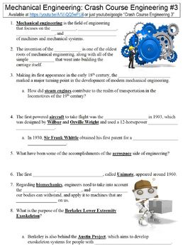 Preview of Crash Course Engineering #3 (Mechanical Engineering) worksheet
