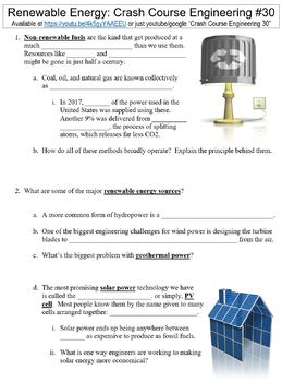 Preview of Crash Course Engineering #30 (Renewable Energy) worksheet