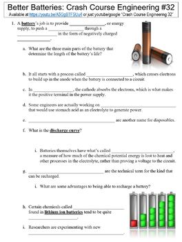 Preview of Crash Course Engineering #32 (Better Batteries) worksheet