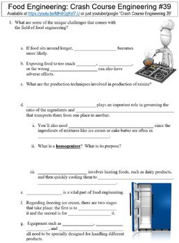 Preview of Crash Course Engineering #39 (Food Engineering) worksheet