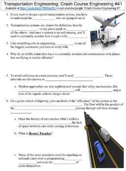 Preview of Crash Course Engineering #41 (Transportation Engineering) worksheet