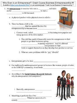 Preview of Crash Course Entrepreneurship #1 (Who Even is an Entrepreneur?) worksheet
