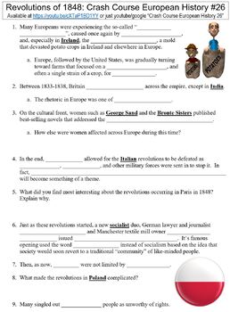 Preview of Crash Course European History #26 (Revolutions of 1848) worksheet