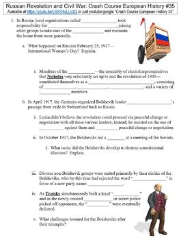 Preview of Crash Course European History #35 (Russian Revolution and Civil War) worksheet