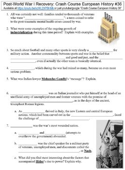 Preview of Crash Course European History #36 (Post-World War I Recovery) worksheet