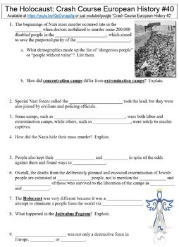 Preview of Crash Course European History #40 (The Holocaust) worksheet