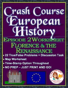 Preview of Crash Course European History Episode 2 Worksheet: Renaissance Florence
