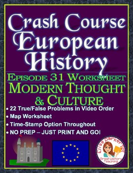 Preview of Crash Course European History Episode 31 Worksheet: Modern Thought & Culture
