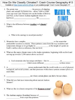 Preview of Crash Course Geography #13 (How Do We Classify Climates?) worksheet