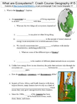 Preview of Crash Course Geography #15 (What are Ecosystems?) worksheet