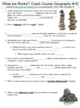 Preview of Crash Course Geography #18 (What are Rocks and How do they Form?) worksheet