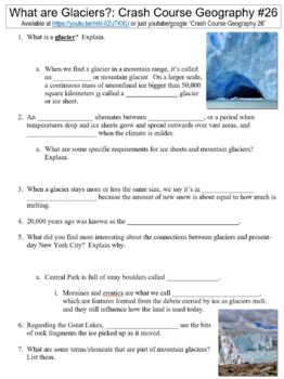 Preview of Crash Course Geography #26 (What are Glaciers?) worksheet