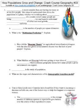 Preview of Crash Course Geography #33 (How Populations Grow and Change) worksheet