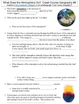 Preview of Crash Course Geography #6 (What Does the Atmosphere Do?) worksheet