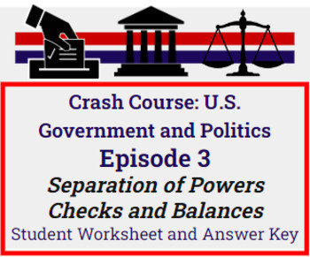 Preview of Crash Course: Government and Politics #3: Separation of Powers Worksheet