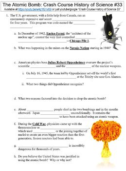 Preview of Crash Course History of Science #33 (The Atomic Bomb) worksheet