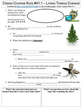 Crash Course Kids 41 1 Living Things Change Worksheet By Danis Marandis