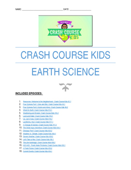 Preview of Crash Course Kids: Earth Science youtube questions worksheets 23 episodes (NGSS)