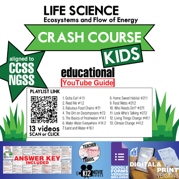 Preview of Crash Course Kids - Life Science Playlist Youtube Guide | Questions | Worksheet