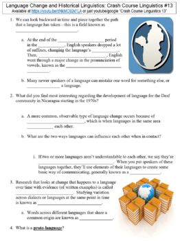 Preview of Crash Course Linguistics #13 (Language Change & Historical Linguistic) worksheet