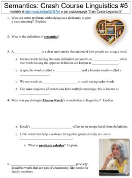 Preview of Crash Course Linguistics #5 (Semantics) worksheet
