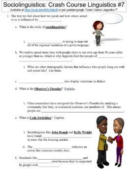 Preview of Crash Course Linguistics #7 (Sociolinguistics) worksheet