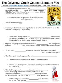 Preview of Crash Course Literature #201 (The Odyssey) worksheet
