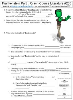 Preview of Crash Course Literature #205 (Frankenstein Part I) worksheet