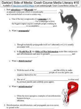 Preview of Crash Course Media Literacy #10 (The Darker Side of Media) worksheet