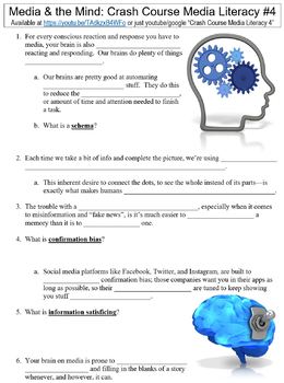 Preview of Crash Course Media Literacy #4 (Media & the Mind) worksheet