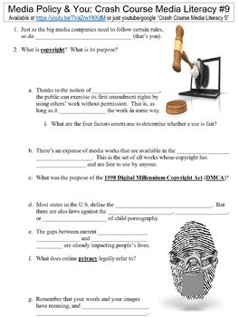 Preview of Crash Course Media Literacy #9 (Media Policy & You) worksheet