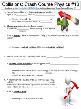 Preview of Crash Course Physics #10 (Collisions) worksheet