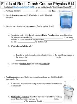 Preview of Crash Course Physics #14 (Fluids at Rest) worksheet