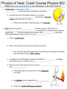 Preview of Crash Course Physics #22 (The Physics of Heat) worksheet