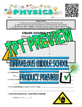 Preview of Crash Course - Physics Lesson #25 - ELECTRIC CHARGE (science / no prep / sub)