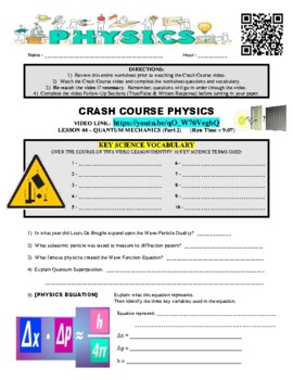 Preview of Crash Course - Physics Lesson #44 - QUANTUM MECHANICS (P2) - distance learning
