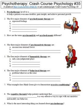 Crash Course Psychology #35 (Psychotherapy) Worksheet by Danis Marandis