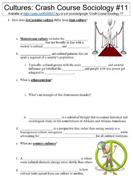 Preview of Crash Course Sociology #11 (Cultures) worksheet