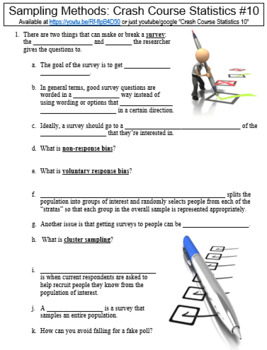 Preview of Crash Course Statistics #10 (Sampling Methods) worksheet